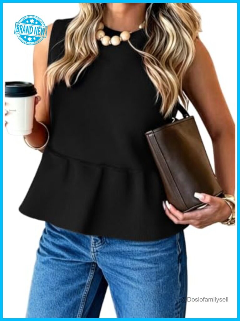 Sleeveless Peplum Sweater Vest Babydoll Knit Tank Top